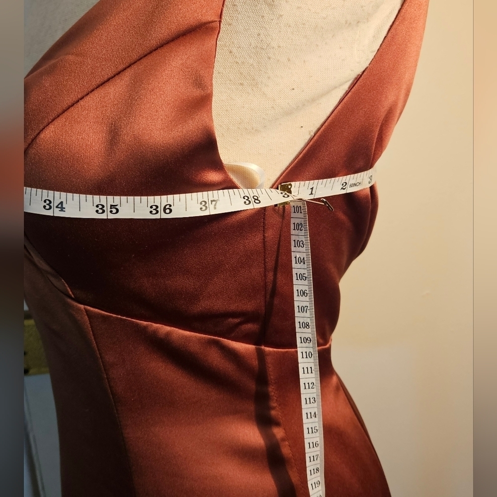 Source Unknown Rust Satin Maxi Dress. Size 10, Ruching In The Back - Picture 6 of 9